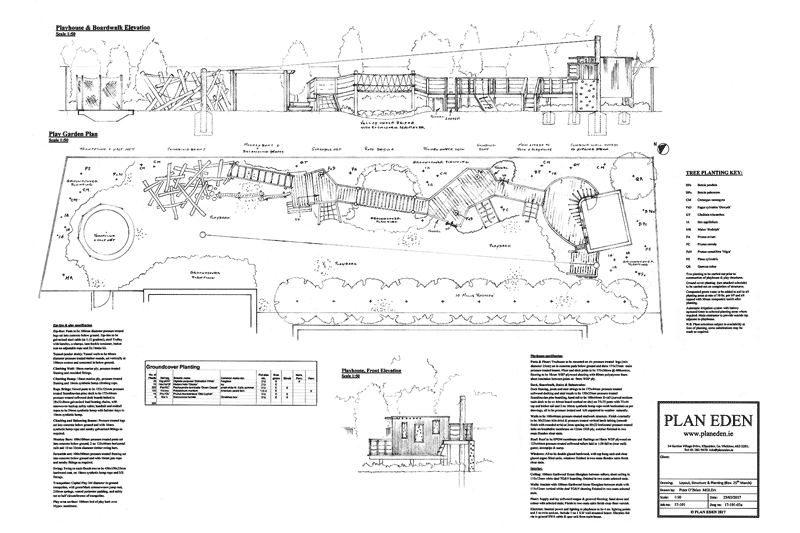 Design plans for bespoke treehouse with extensive woodland play garden