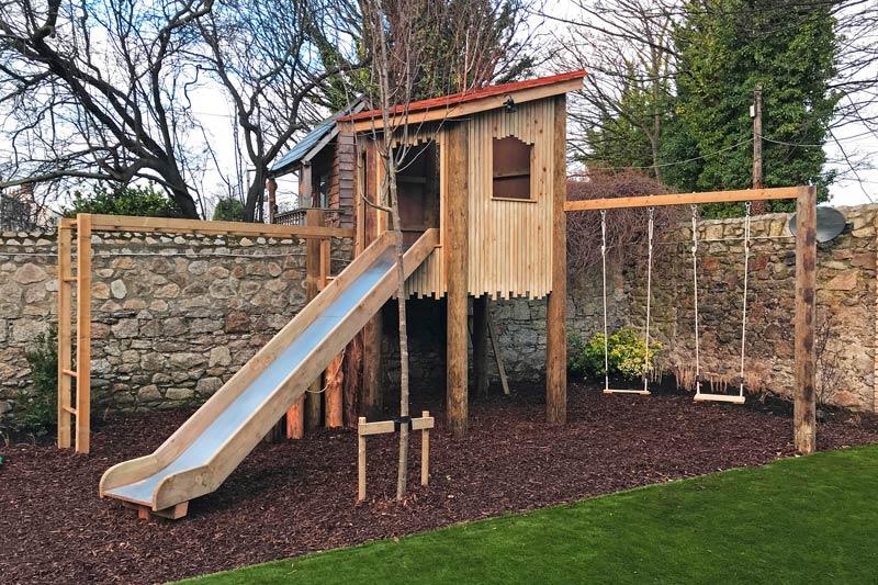 Custom built tree fort and play in Dublin garden