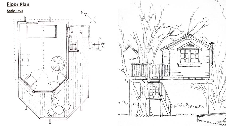 Custom treehouse design plan and section drawings